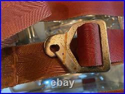 1962 1963 1964 Ford Galaxie Seat Belt Set Red Script Chrome Emblem Buckle