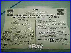 1966 Black Rear Seat Belt Pkg or 3rd Passenger Front Seat Mopar NOS PN# 2520260