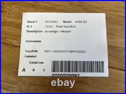 2020-2023 Audi Q3 Front Seat Belt Passenger Restraint Buckle Retractor