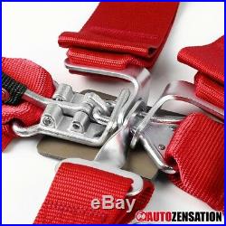 2PC 5-Point Latch Red Nylon Straps Racing Seat Belt Buckle+SFI Link Harness