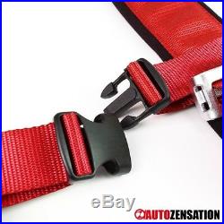 2PC 5-Point Latch Red Nylon Straps Racing Seat Belt Buckle+SFI Link Harness