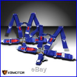 2PC Blue Nylon Strap Safety Racing Seat Belt Buckle 5 Point Latch n Link Harness
