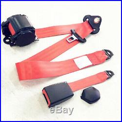 2X 3-Point Retractable Automatic Red Car Front Seat Safety Seat Belt Buckle Kit