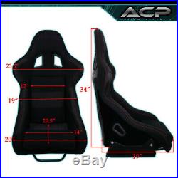 2X Black Cloth Racing Bucket Seat Red Stitching 2X 5Pt Black Seatbelt Harness