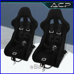 2X Black Cloth Racing Bucket Seat Red Stitching 2X 5Pt Black Seatbelt Harness