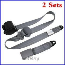 2 Sets Gray 3 Point Car Front Seat Belt Buckle Kit Retractable Safety Straps