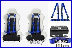 2 X Tanaka Universal Blue 4 Point Ez Release Buckle Racing Seat Belt Harness