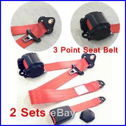 2x Red 3 Point Universal Type Accessories Car SUV Seat Safety Belt Buckle Kit