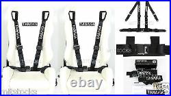 2x Tanaka Universal Black 4 Point Ez Release Buckle Racing Seat Belt Harness New