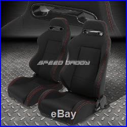 2x Type-r Black Canvas Reclinable Racing Seat+4-point Black Harness Buckle Belt