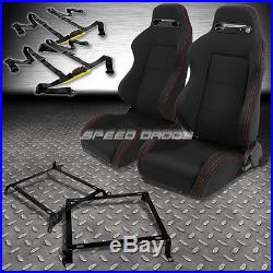 2x Type-r Black Racing Seat+4-point Black Buckle Belt+bracket For Civic/del Sol