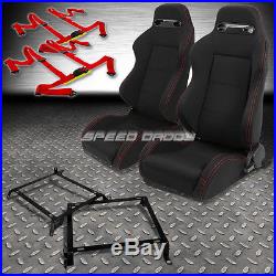 2x Type-r Black Racing Seat+4-point Red Buckle Belt+bracket For 240sx S13 S14