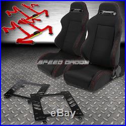 2x Type-r Black Racing Seat+4-point Red Buckle Belt+bracket For Camaro/trans Am