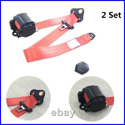 3 Point Car Seat Belt Buckle Kit Red Polyester Safety Strips Webbing Adjustable