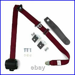 3pt Burgundy Retractable Seat Belt with Mounting Brackets Standard Buckle