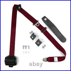 3pt Burgundy Retractable Seat Belt with Mounting Brackets Standard Buckle rat