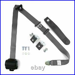3pt Gray/Grey Retractable Seat Belt With Mounting Brackets Standard Buckle