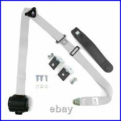 3pt White Retractable Seat Belt With Mounting Brackets Standard Buckle v8 muscl