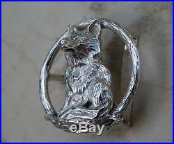Beautiful Designer Sterling Silver Seating Fox Belt Buckle With Artist Signature