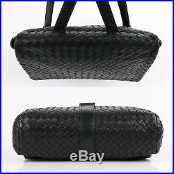 Bottega Veneta Black Intrecciato Woven Leather Seat Belt Buckle Backpack Purse