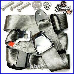 Classic Car 3 Point Chrome Buckle Lap Seat Belt Adjustable Front or Rear Grey