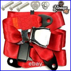 Classic Car 3 Point Chrome Buckle Lap Seat Belt Adjustable Front or Rear Red