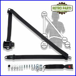Classic Car Inertia Seat Belt Rear 4 Fixing Points 32cm Buckle Black R264P