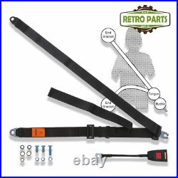 Classic Car Static Seat Belt Front 3 Fixing Points 30cm Buckle Black R330P
