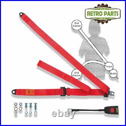Classic Car Static Seat Belt Front 3 Fixing Points 30cm Buckle Red R330P
