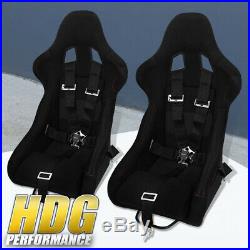 Driver+Passenger Jdm Black Bucket Racing Seat 2X 5 Point Seatbelt Harness Set