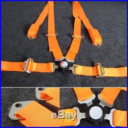 Fit Orange Nylon 4 Point Camlock Harness Racing Seat Belt 2 Inch Safty Buckle