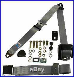 Front Seat Belt 3 Point Inertia with Chrome Buckle and Grey Webbing for Bench Se
