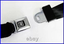 New! Black Seat Belts GM logo Metal Buckle 60 Long OE Style Lap Stainless Pair