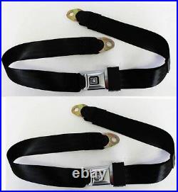 New! Black Seat Belts GM logo Metal Buckle 60 Long OE Style Lap Stainless Pair