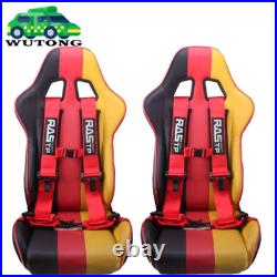 Pair Of Red 4 Point 3 Nylon Racing Harness Shoulder Pads Seat Belts Buckle