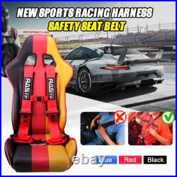 Pair Of Red 4 Point 3 Nylon Racing Harness Shoulder Pads Seat Belts Buckle