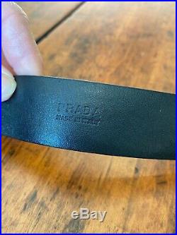 Prada Mens Soft Black Leather Silver Hardware Buckle Adjustable 90/36 Seat Belt