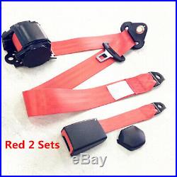 Red Automatic Retractable 3 Point Safety Straps Car Front Seat Belt Buckle Kit
