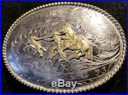 Sterling Silver Rodeo 1st Place Trophy Belt Buckle Front Calf Roping