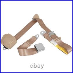 Universal 3 Point Lap Sash Retractable Seat Belt Aviation Style Buckle Tan