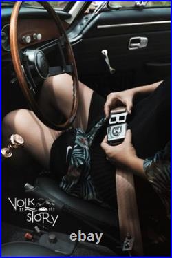 VW Volkswagen Wolfsburg 2 point Seat Belt chrome Buckle Bug Ghia Pair BROWN