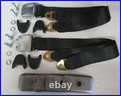 Vintage Non Retractable Black Lap Seat Belt Deluxe 2 Person/Position Kit, 74