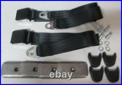 Vintage Wrinkle Lid Black Seat Belts(2) + Deluxe Retrofit Kit 60 Fits Mopars
